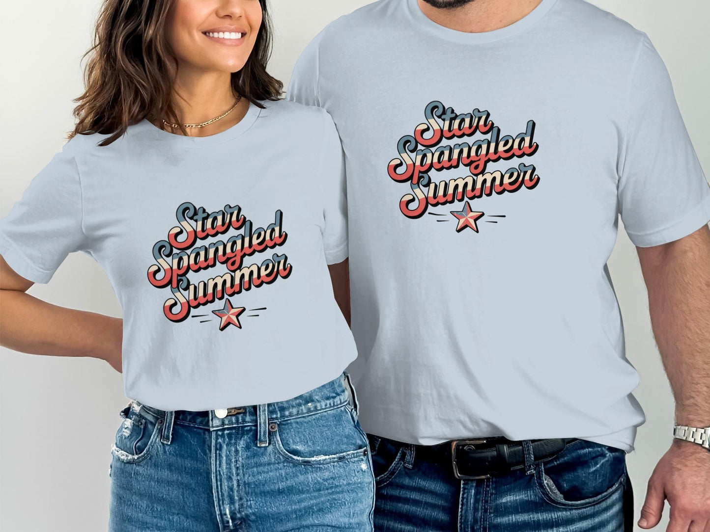 Star Spangled Summer Shirt, Patriotic T-Shirt, 4th of July Outfit, Matching Couple Shirts, Summer Graphic Tee, Independence Day Top