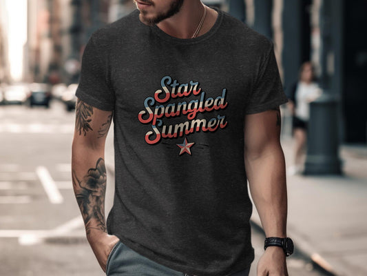 Patriotic Star Spangled Summer Shirt, Casual Men&#39;s Graphic Tee, Independence Day Outfit, Vintage Style USA T-Shirt