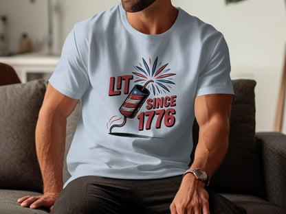 Lit Since 1776 Graphic Tee, Patriotic 4th of July Shirt, Independence Day Firework T-Shirt, USA Celebration Top