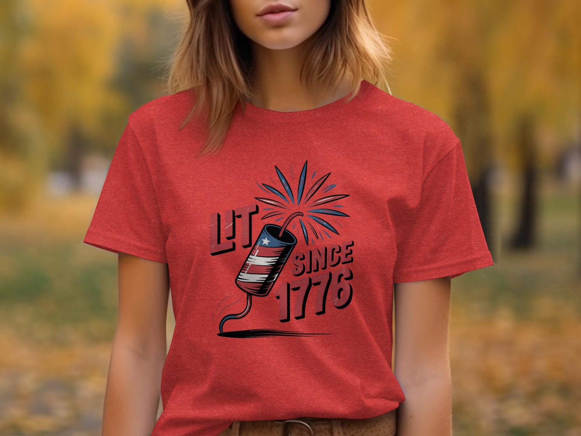 Lit Since 1776 Shirt, Patriotic Firework T-Shirt, 4th of July Tee, Independence Day Graphic, USA Celebration Top, Red White Blue