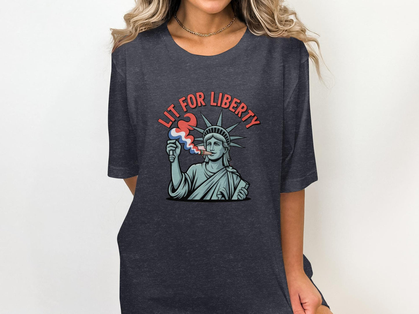 Lit for Liberty Graphic Tee, Independence Day Shirt, Funny Statue of Liberty Top, Patriotic Graphic T-shirt, July 4th Tee, USA Shirt