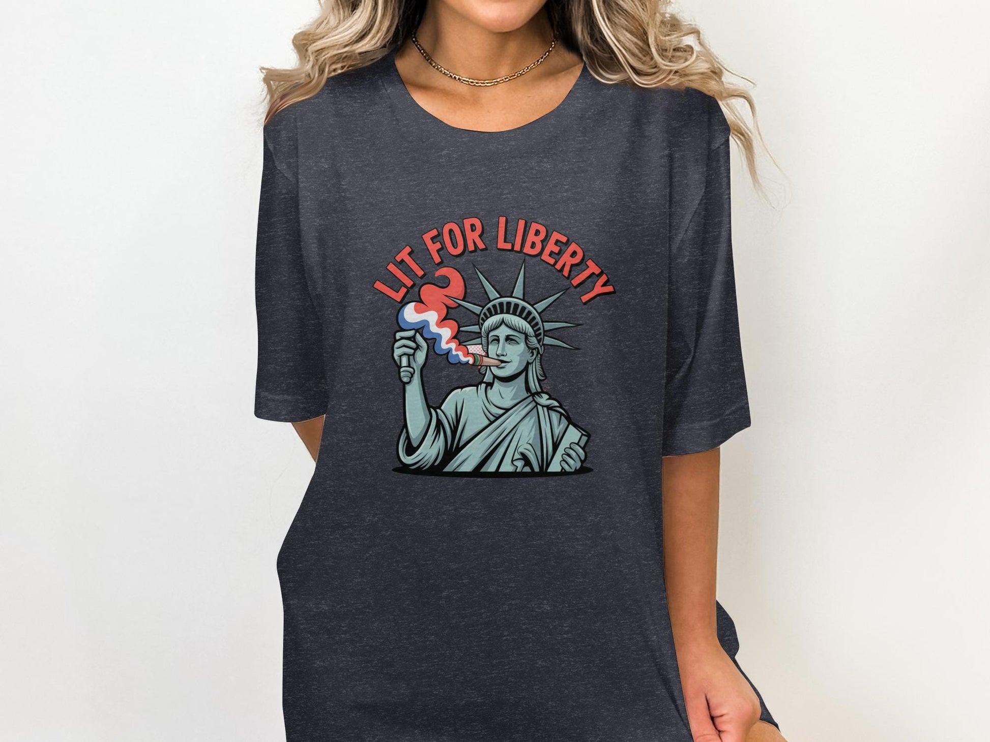 Lit for Liberty Graphic Tee, Independence Day Shirt, Funny Statue of Liberty Top, Patriotic Graphic T-shirt, July 4th Tee, USA Shirt