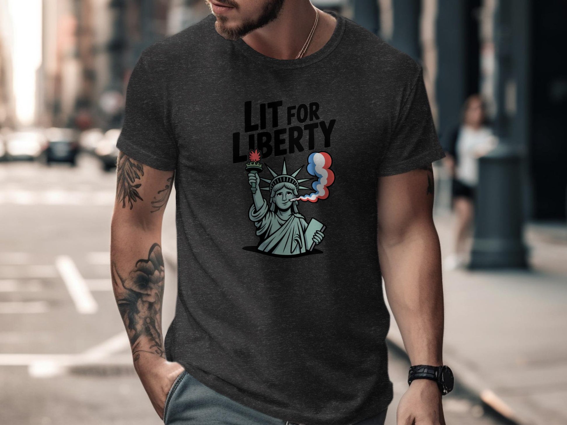 Lit for Liberty T-Shirt, Statue of Liberty Graphic Tee, Patriotic Shirt, USA Independence Day Shirt, Funny 4th of July Shirt