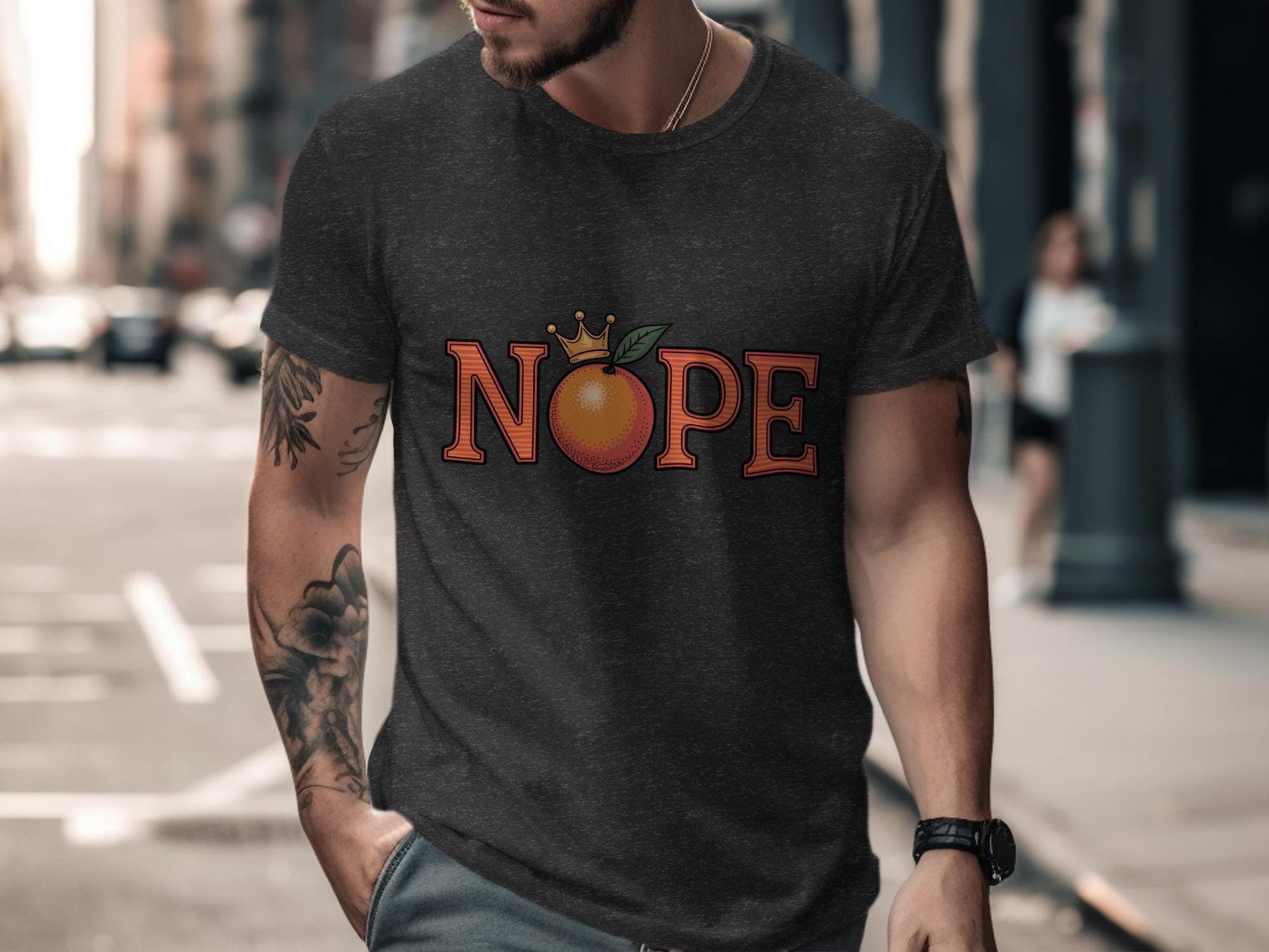 Funny Nope T-Shirt, Graphic Tee with Orange Fruit, Casual Short Sleeve Top, Men&#39;s Humorous Summer Outfit, Cool Trendy Apparel