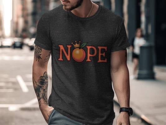 Funny Nope T-Shirt, Graphic Tee with Orange Fruit, Casual Short Sleeve Top, Men&#39;s Humorous Summer Outfit, Cool Trendy Apparel