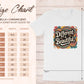 Bella + Canvas 3001 unisex jersey short sleeve tee size chart alongside a white t-shirt with a colorful graphic that says “Different is Beautiful” in bold retro lettering. Graphic features swirls and hearts in pink, teal, yellow, and orange. This positive quote tee is a bold shirt, colorful graphic tee, and inspirational shirt. A custom graphic print and unique statement tee perfect as a self love t shirt or emotional shirt. Sizes range from XS to 5XL.