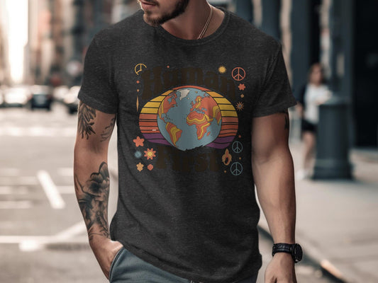 Vintage Earth Graphic Tee, Retro Peace and Love T-Shirt, Hippie Style World Map Shirt, Unisex Casual Streetwear, Gift Idea