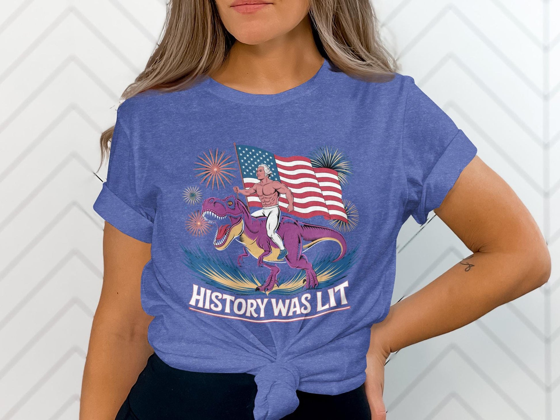 History Was Lit T-Shirt, Dinosaur Patriotic Tee, Funny USA Shirt, Independence Day Top, 4th of July Graphic Tee, Unisex Tee