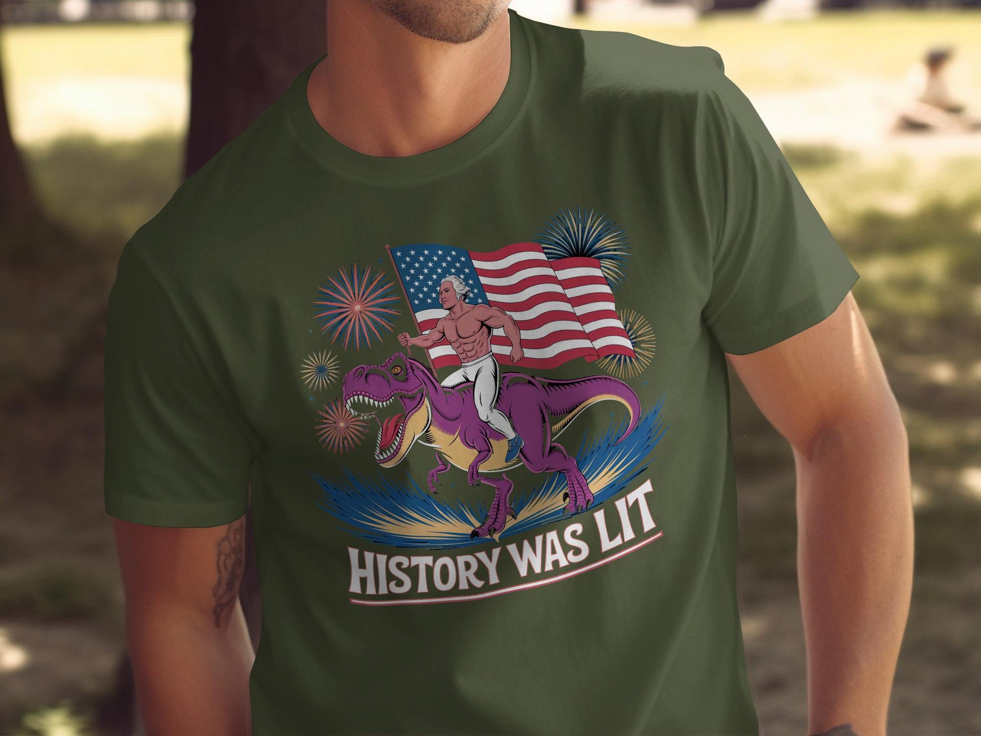 Funny History Was Lit T Shirt, Patriotic Dinosaur Tshirt, July 4th American Flag Tee, Independence Day Graphic Tee, USA Novelty Shirt