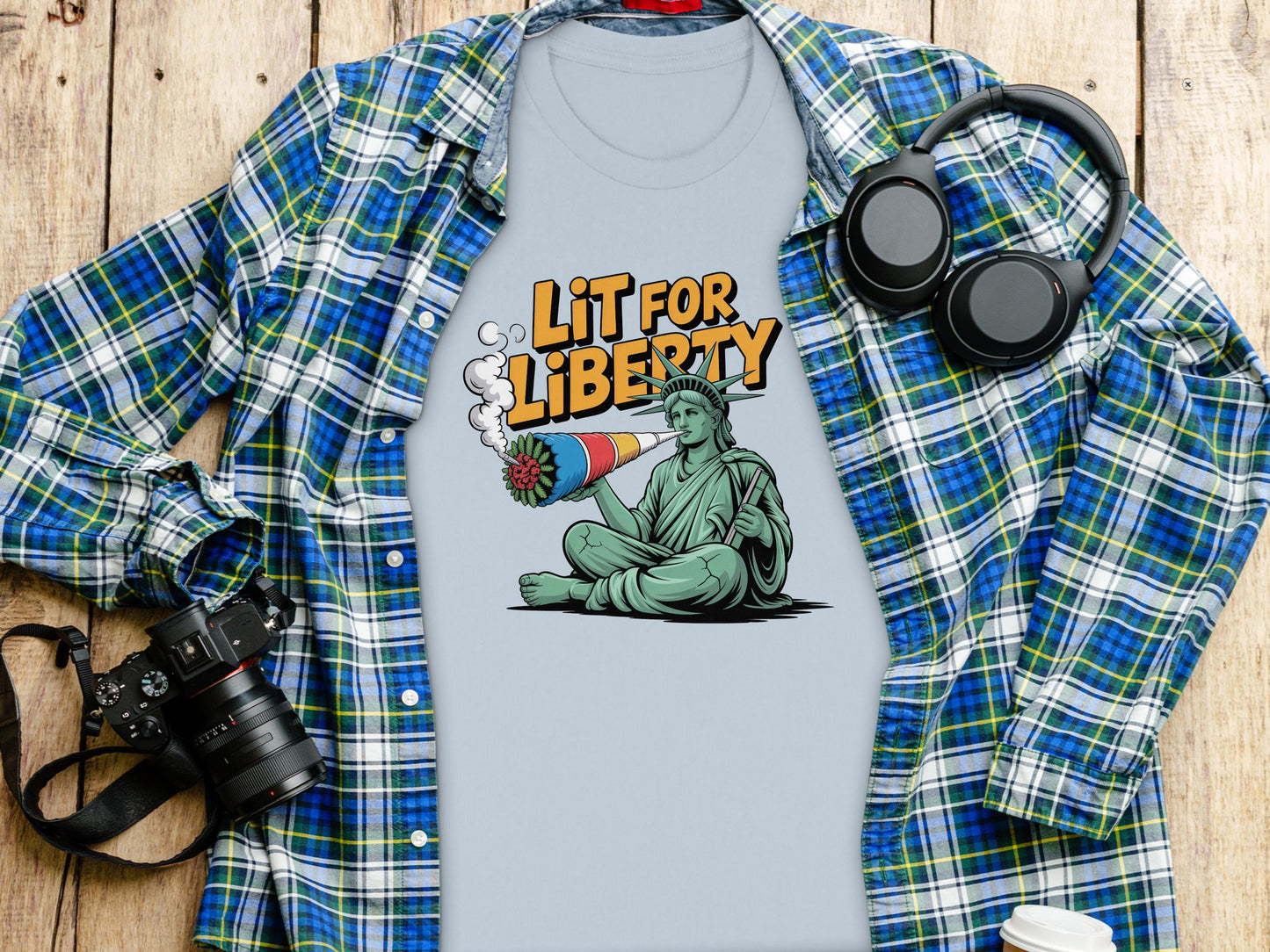 Lit for Liberty graphic tee, Statue of Liberty smoking shirt, USA independence day shirt, trendy patriotic graphic tee