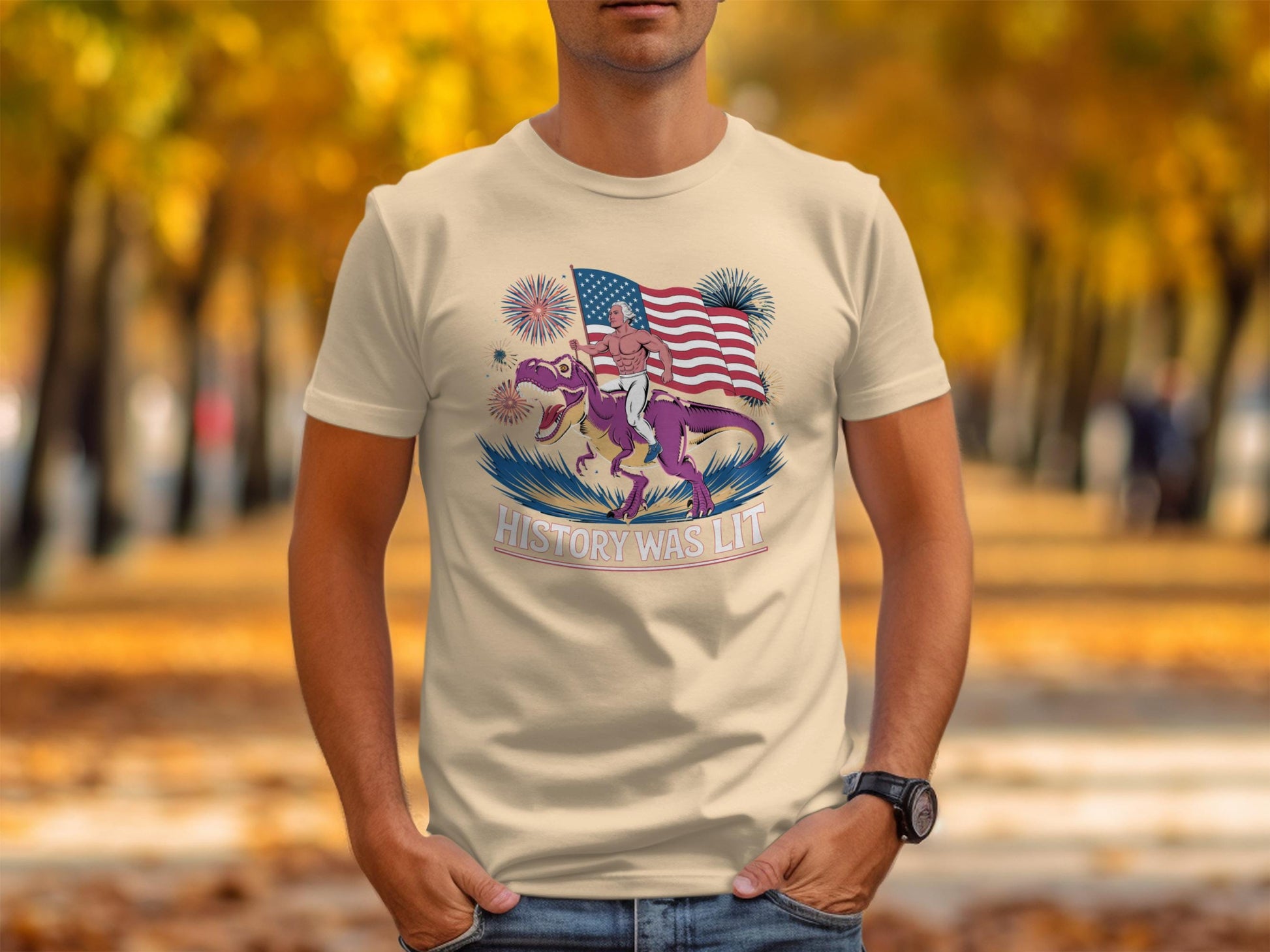 History Was Lit T-Shirt, American Flag Dinosaur Tee, Patriotic Graphic Shirt, Funny Independence Day Top, USA Pride Clothing