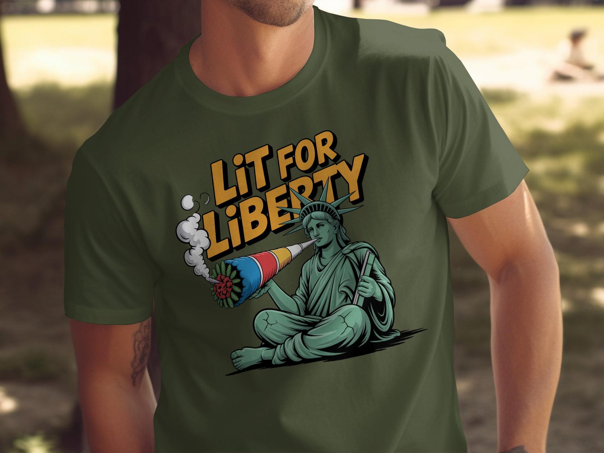 Lit For Liberty Shirt, Funny Patriotic Graphic Tee, Statue of Liberty Firework T-Shirt, 4th of July Independence Day Shirt