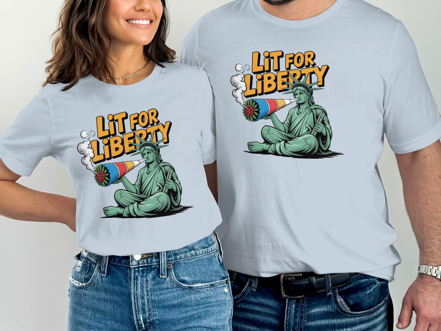 Lit for Liberty graphic t-shirt, Statue of Liberty casual wear, unisex trendy tee, novelty patriotic shirt, fun July 4th gift