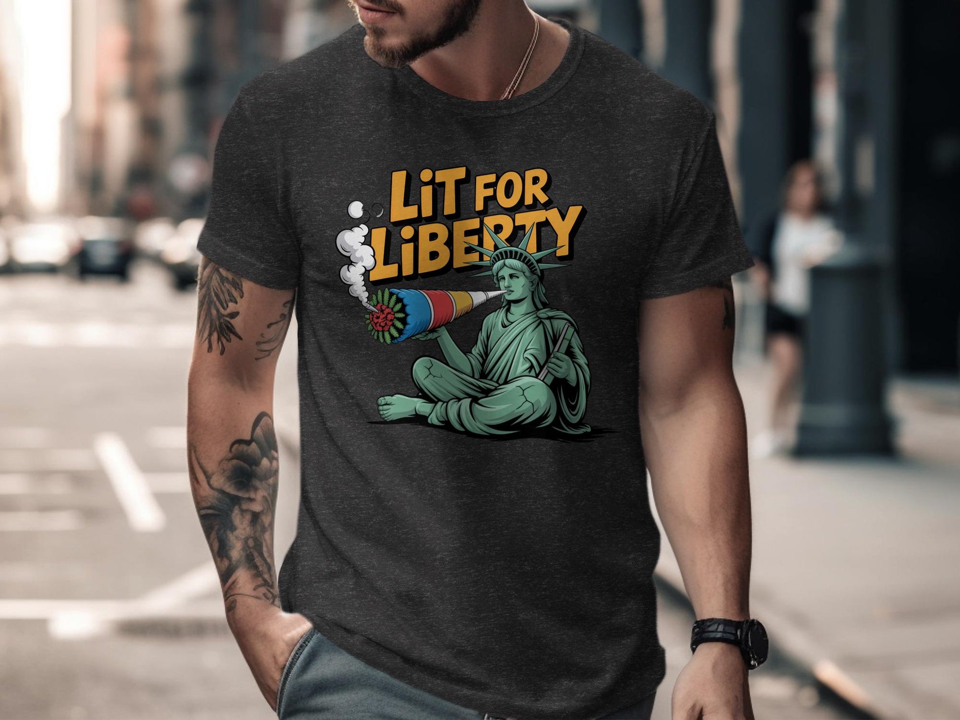 Funny 4th of July Shirt, Lit for Liberty Tee, Independence Day Graphic Shirt, Patriotic Shirt for Men, Liberty Statue Shirt
