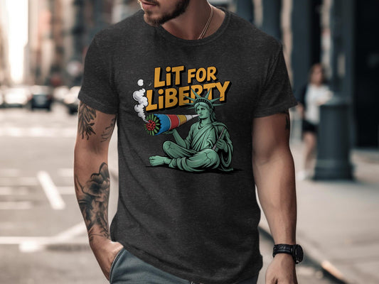 Funny 4th of July Shirt, Lit for Liberty Tee, Independence Day Graphic Shirt, Patriotic Shirt for Men, Liberty Statue Shirt