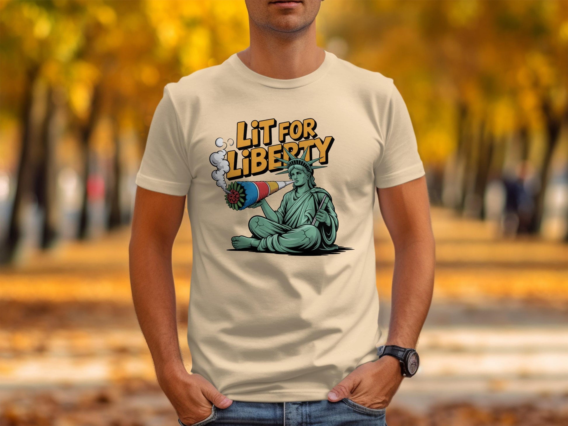 Funny Graphic Tee, Lit for Liberty Shirt, Unique Novelty Gift, Statue of Liberty Design, Cool Printed T Shirt for Him