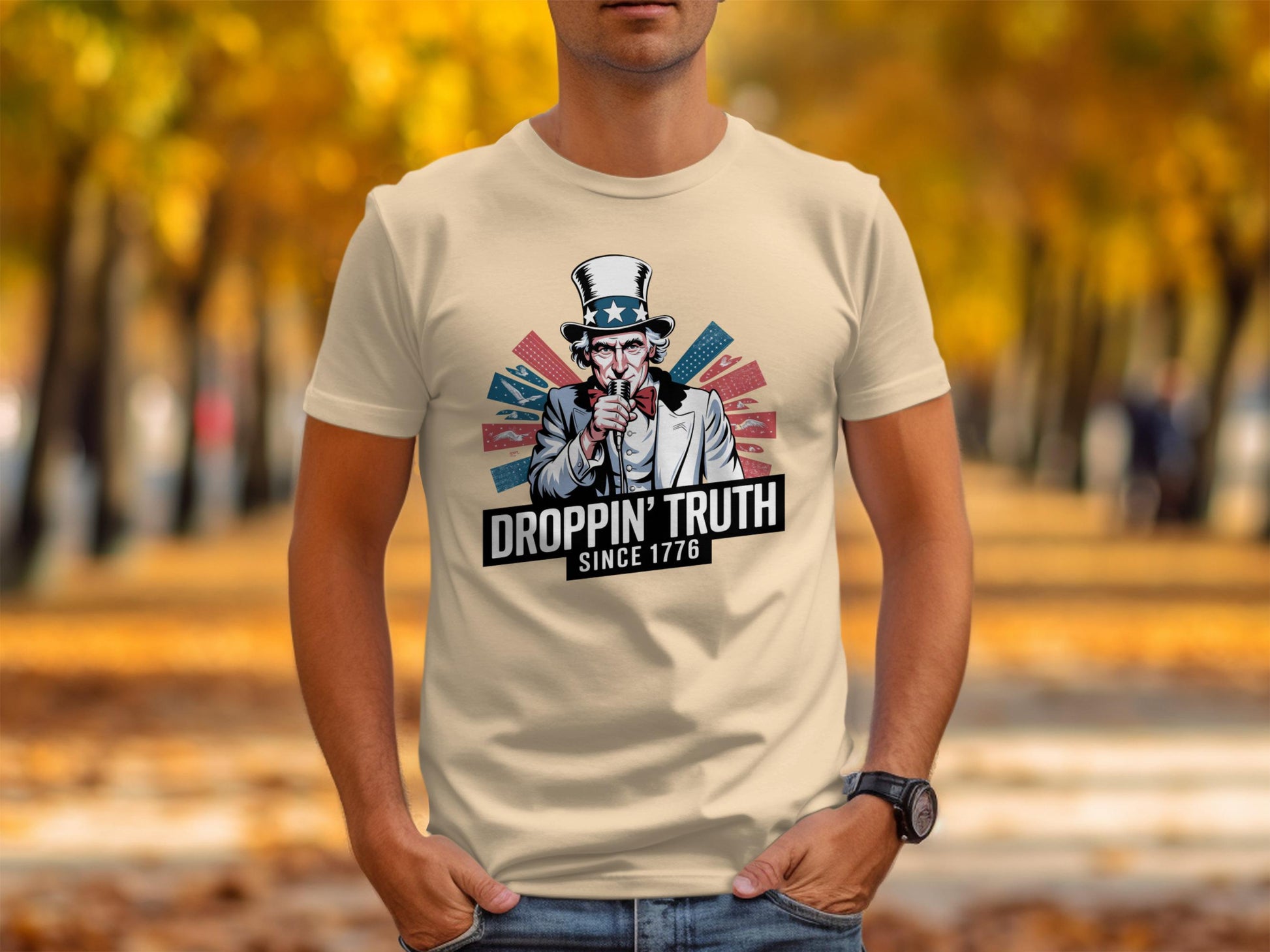 Patriotic Uncle Sam Graphic Tee, Droppin&#39; Truth Since 1776 Shirt, American Heritage T-Shirt, Vintage USA Pride Top, 4th of July Tee