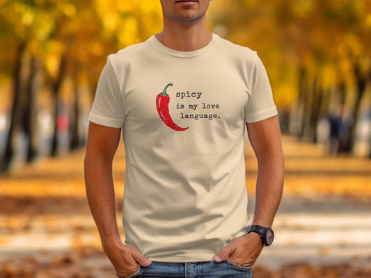 Spicy Is My Love Language Shirt, Funny Chili Pepper T-Shirt, Food Lover&#39;s Tee, Unique Graphic Tee, Unisex Casual Wear, Cute Gift Idea