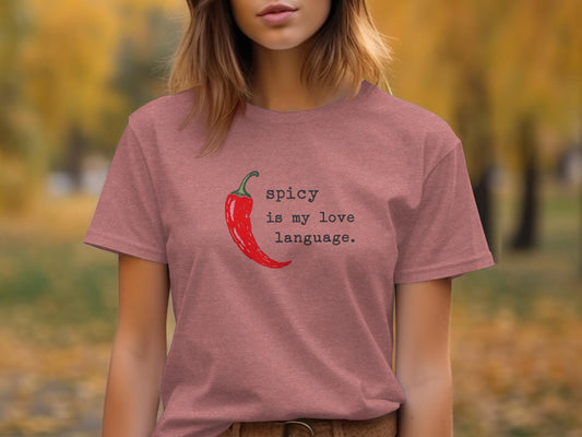 Spicy is My Love Language T-Shirt, Funny Red Chili Pepper Graphic Tee, Cute Casual Unisex Top, Novelty Gift Idea for Spice Lovers