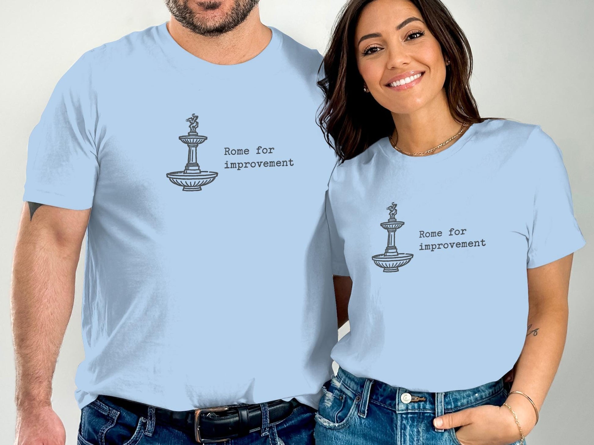 Funny Rome For Improvement T-Shirt, Humorous Fountain Graphic Tee, Matching Couple Shirts, Casual Short Sleeve Top