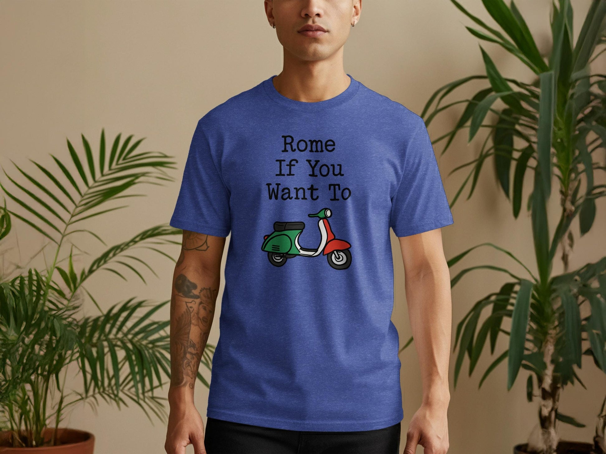 Rome If You Want To T-shirt, Graphic Unisex Tee, Scooter Illustration Shirt, Funny Travel Quote, Casual Graphic Top