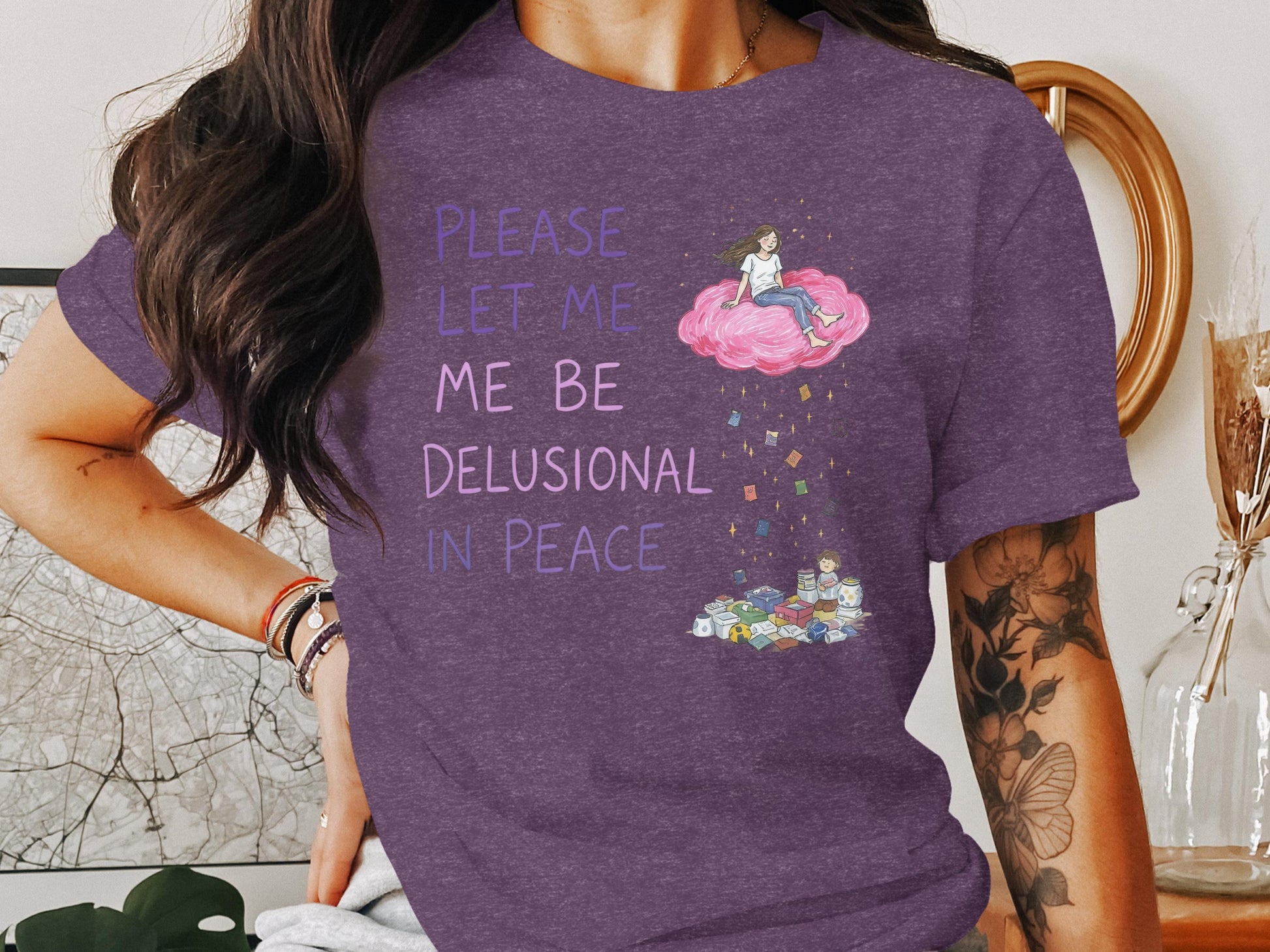 Please Let Me Be Delusional in Peace Shirt, Cute Graphic Tee, Funny Quote T-Shirt, Sarcastic Tee for Women, Cozy Casual Tops