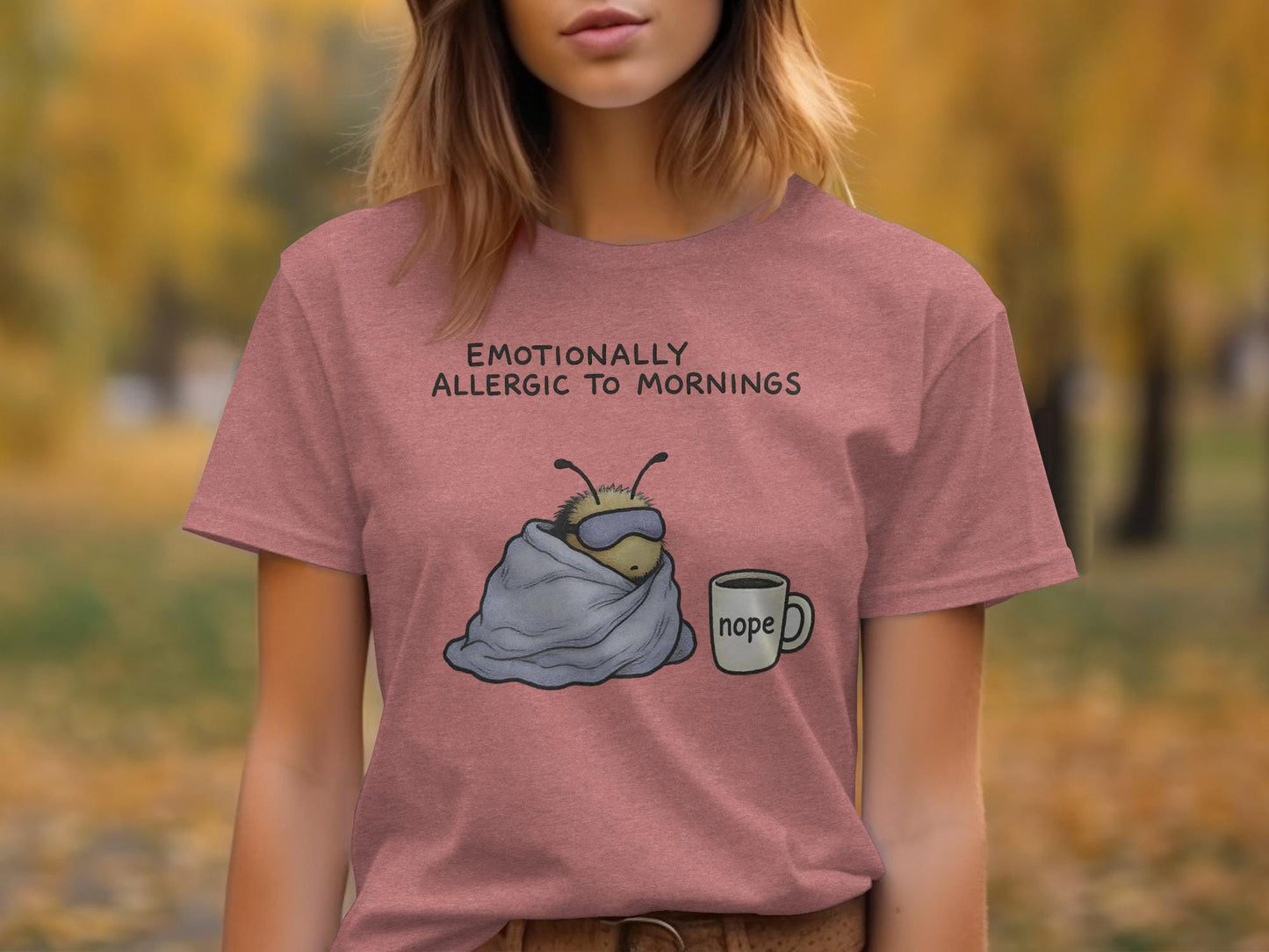 Emotionally Allergic to Mornings Shirt, Cute Bee Blanket Design, Funny Nope Coffee Cup Tee, Gift for Bee Lovers
