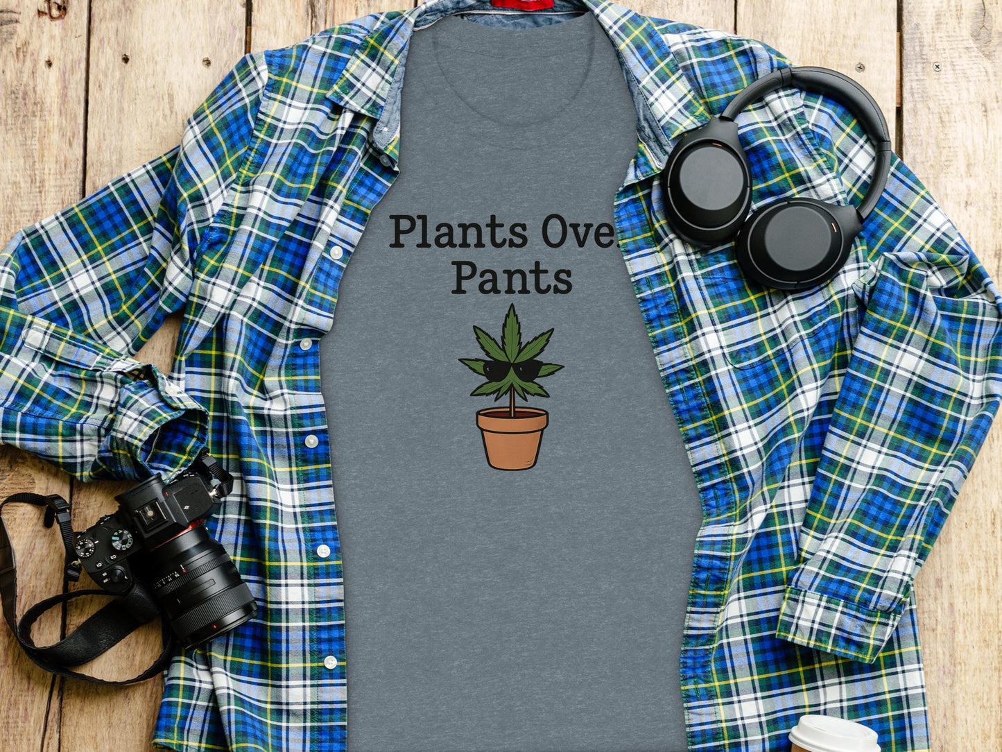 Plants Over Pants Graphic Tee, Casual Graphic T-Shirt, Funny Plant Lover Shirt, Unisex Tee, Trendy Plant Graphic Top