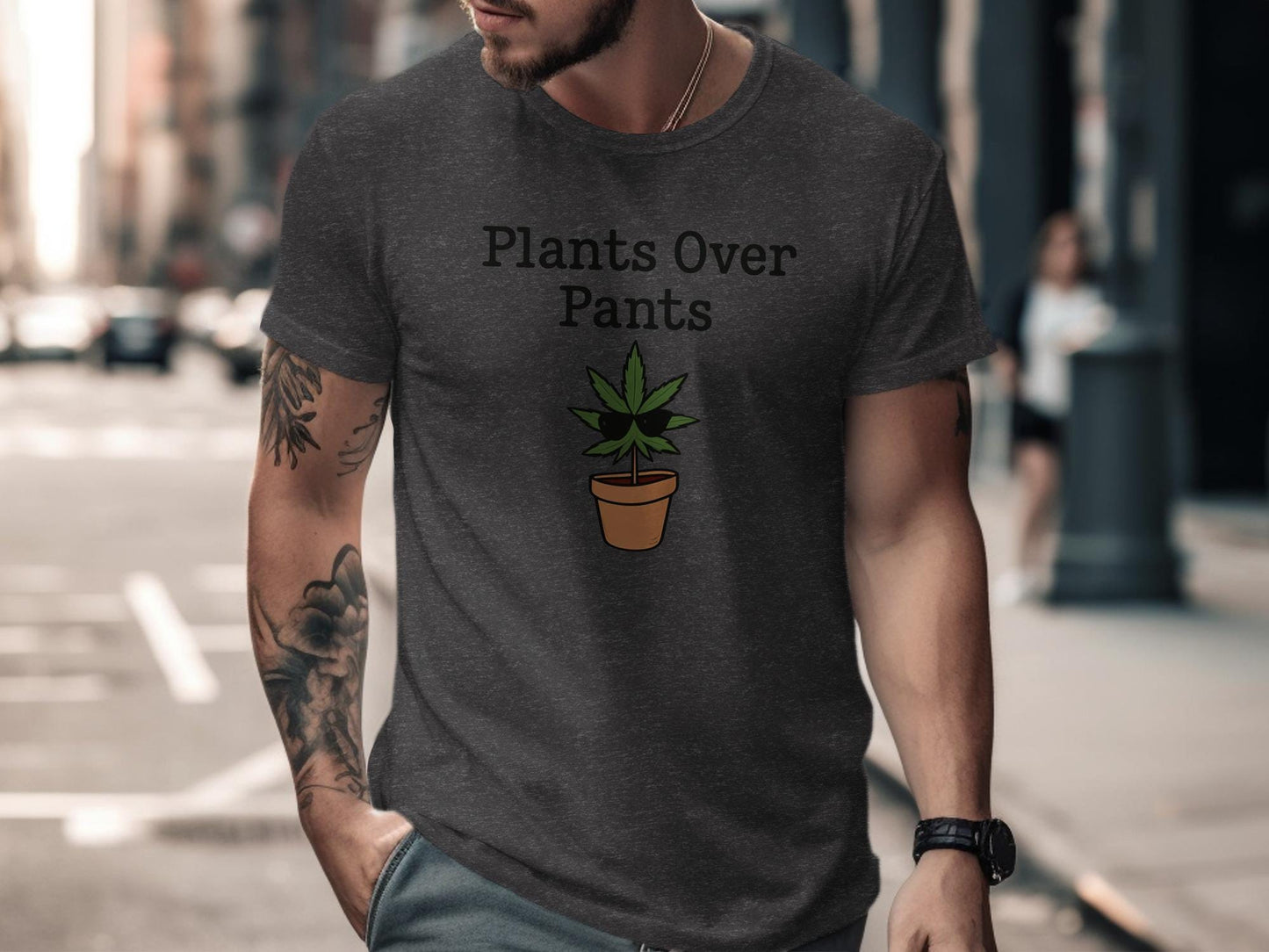 Plants Over Pants Shirt, Funny Plant Lover T-Shirt, Graphic Tee for Men, Humorous Gift for Gardeners, Casual Wear, Botanical Humor