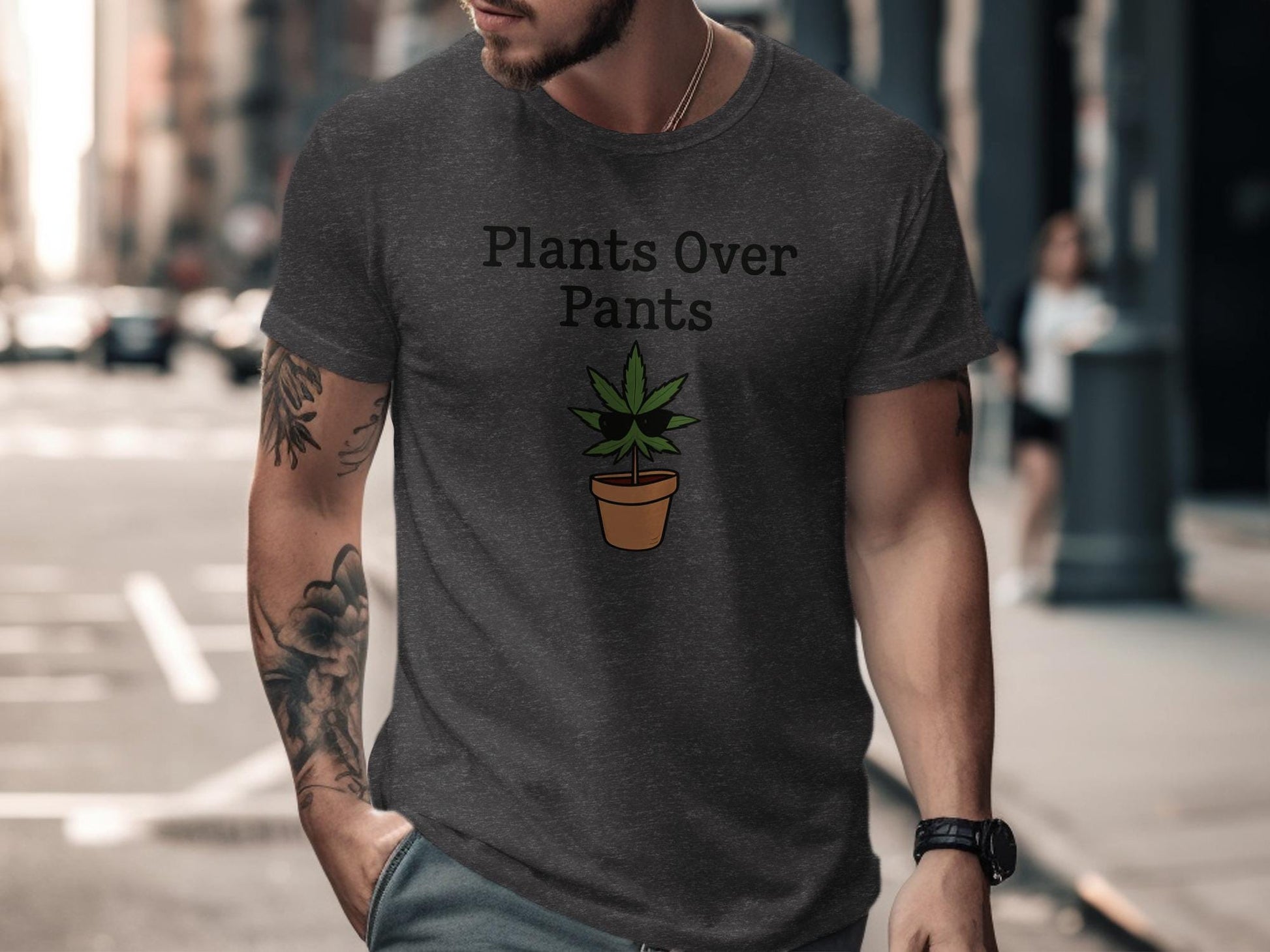 Plants Over Pants Shirt, Funny Plant Lover T-Shirt, Graphic Tee for Men, Humorous Gift for Gardeners, Casual Wear, Botanical Humor