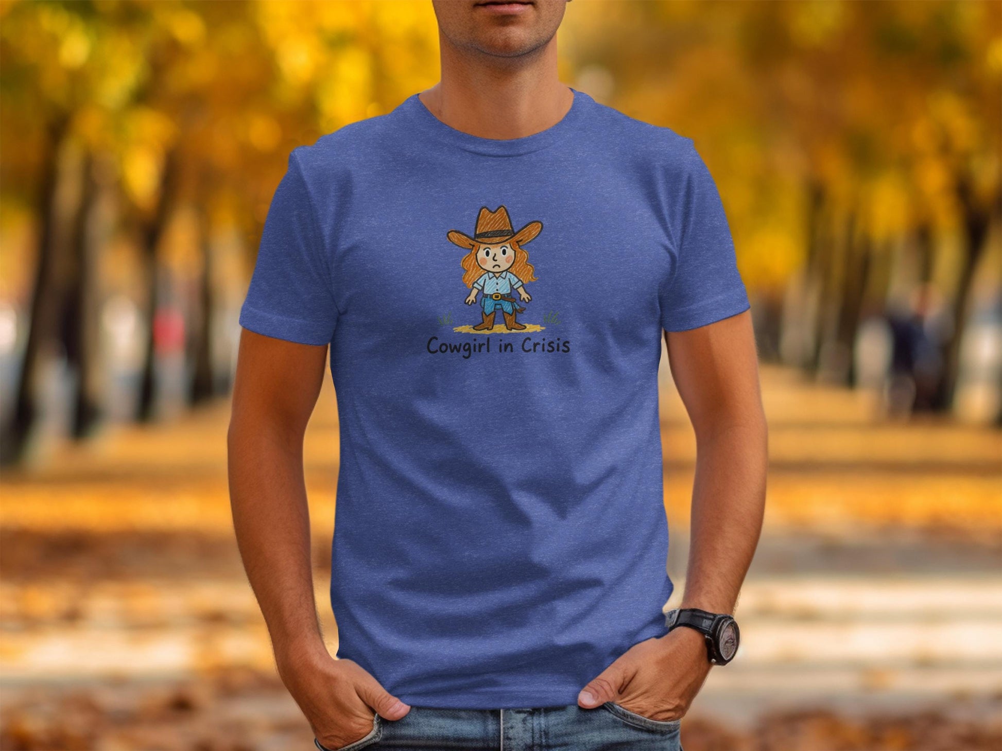 Cowgirl in Crisis Graphic Tee, Funny Cowgirl Shirt, Cute Cartoon T-Shirt, Casual Wear, Western Style Tee, Gift for Her