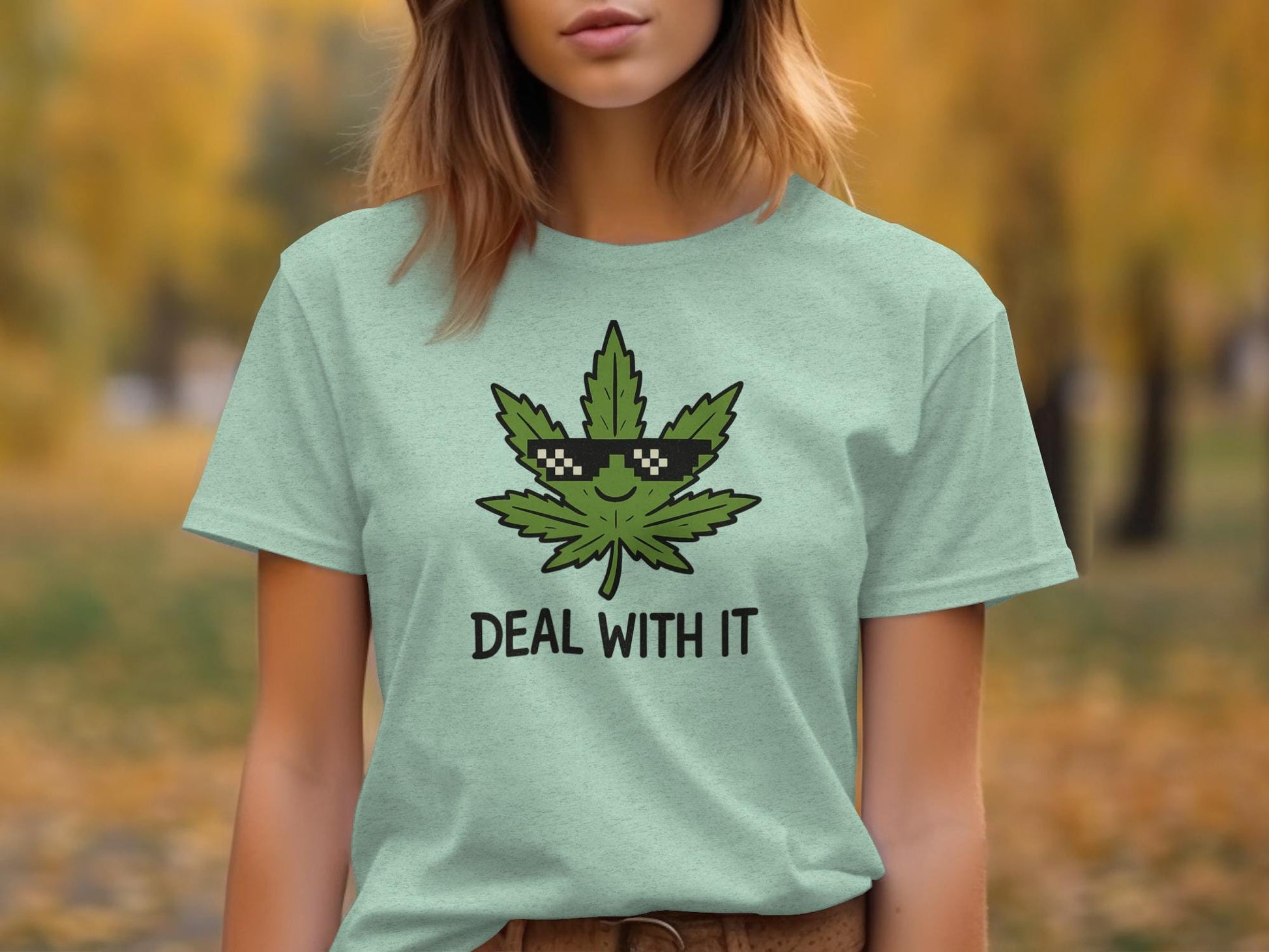 Funny Cannabis Leaf T-Shirt, Deal With It Weed Shirt, Marijuana Lover Gift, Stoner Humor Tee, Cool Pot Leaf Graphic Top
