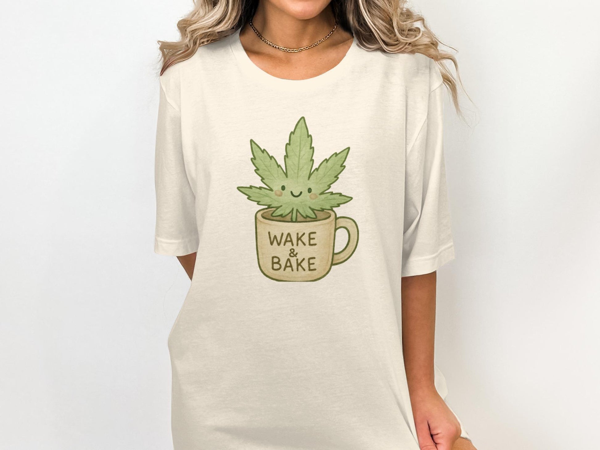 Wake and Bake Shirt, Funny Coffee Tee, Cute Weed Mug Design, Morning Coffee Lover Gift, Relaxed Fit Shirt, Unique Novelty Top