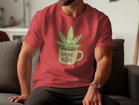 Wake and Bake Coffee Mug Shirt, Funny Cannabis T-Shirt, Marijuana Leaf Graphic Tee, Weed Lover Gift, Stoner Humor Shirt