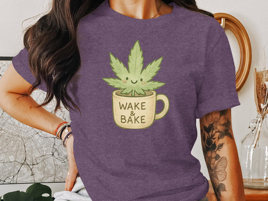 Wake and Bake T-Shirt, Weed Coffee Mug Shirt, Funny Cannabis Tee, Cute Marijuana Leaf Top, Wake and Bake Gift, Stoner Tee