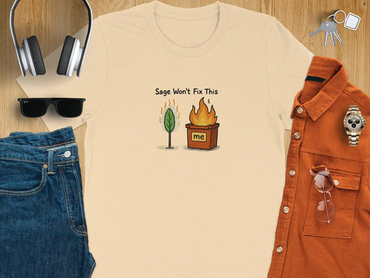 Funny Graphic Tee, Sage Won&#39;t Fix This Shirt, Humorous Casual Wear, Unique Graphic T-Shirt, Gift for Friends, Fun Everyday Tee