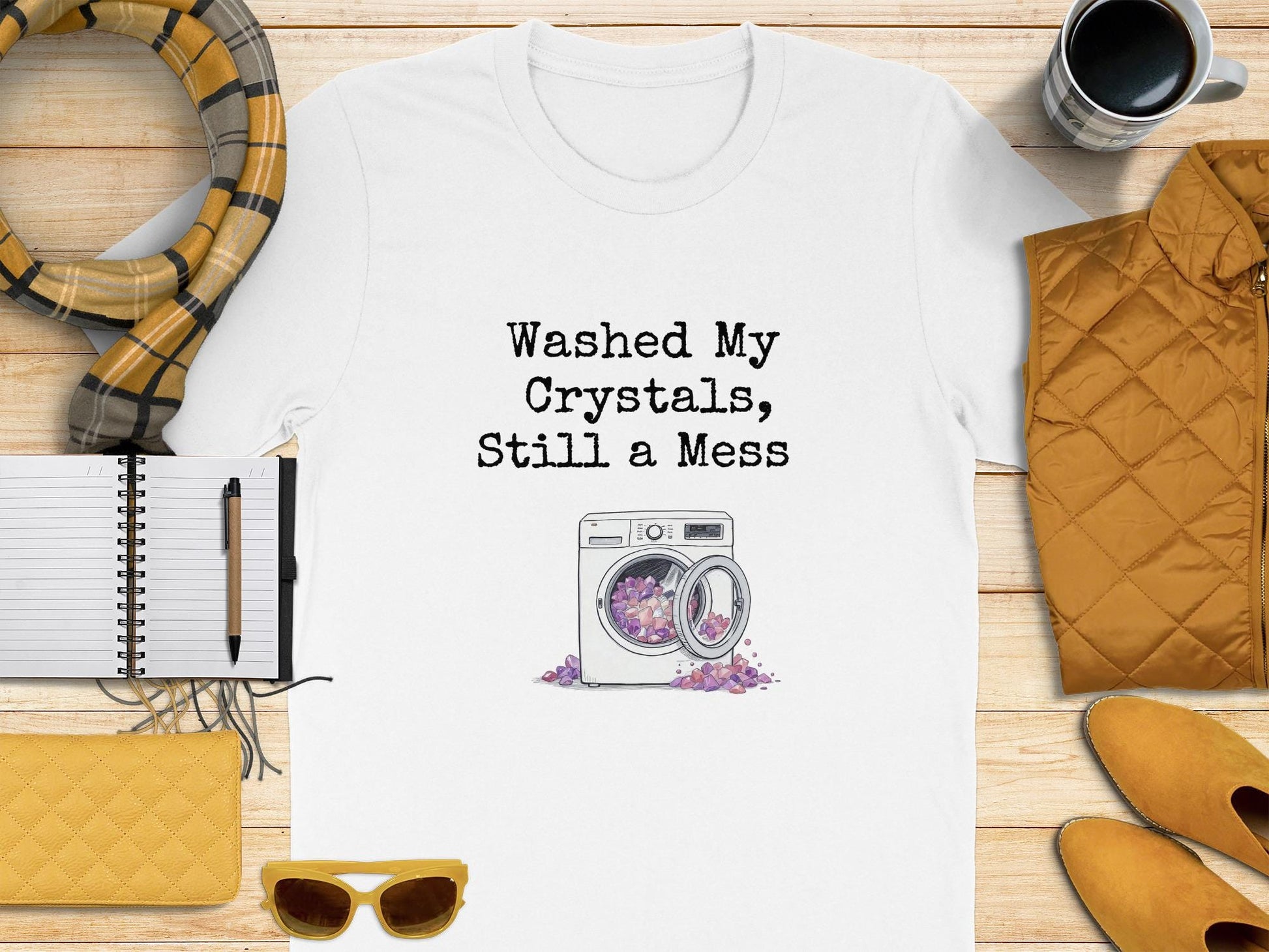 Washed My Crystals Still a Mess Graphic Tee, Crystal Lover Shirt, Funny Spiritual T-Shirt, Gifts for Crystal Collectors