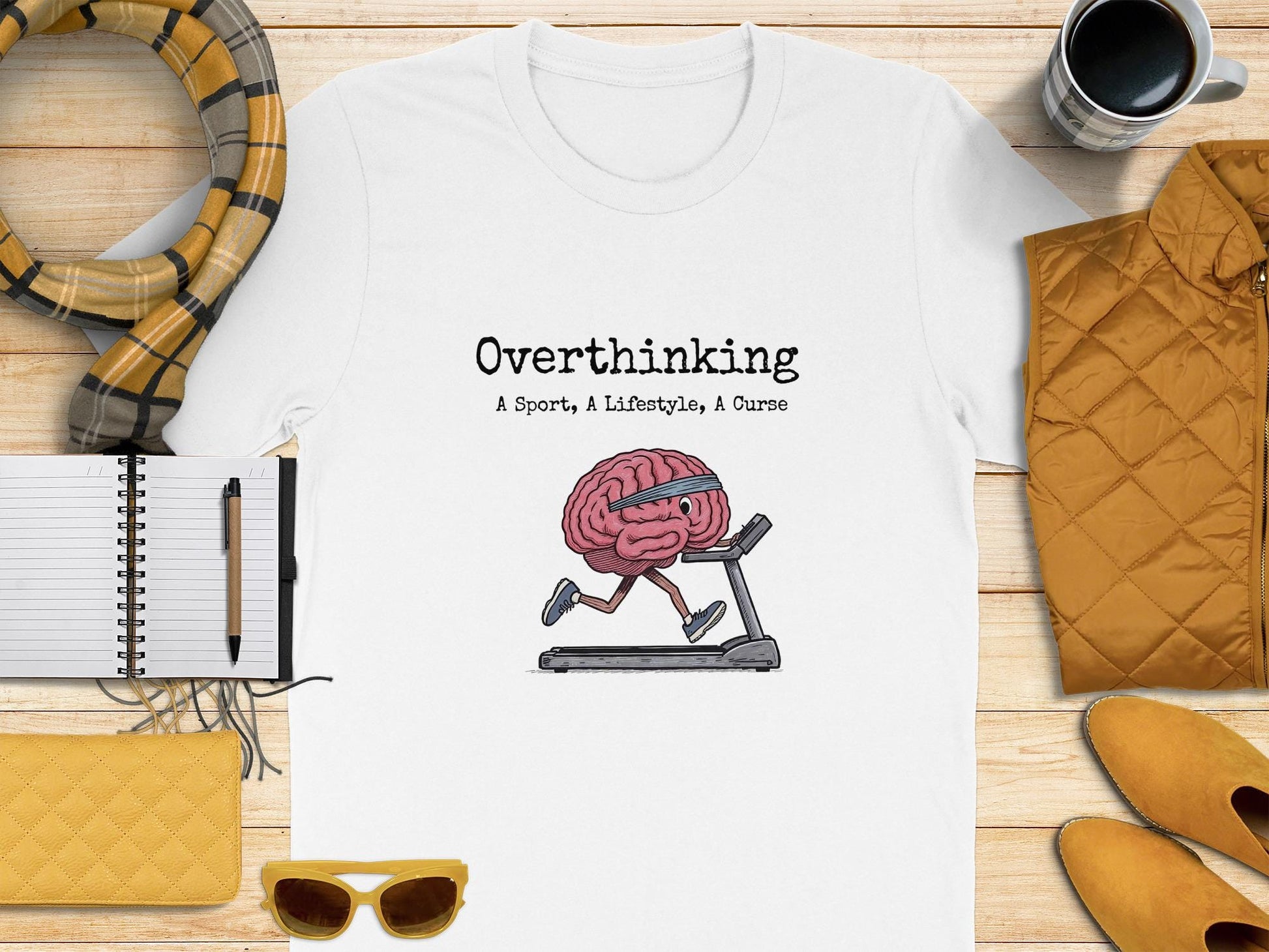 Funny Overthinking Shirt, Brain on Treadmill Design, Quirky Graphic Tee, Unique Gift Idea, Mental Health Awareness, Casual Wear