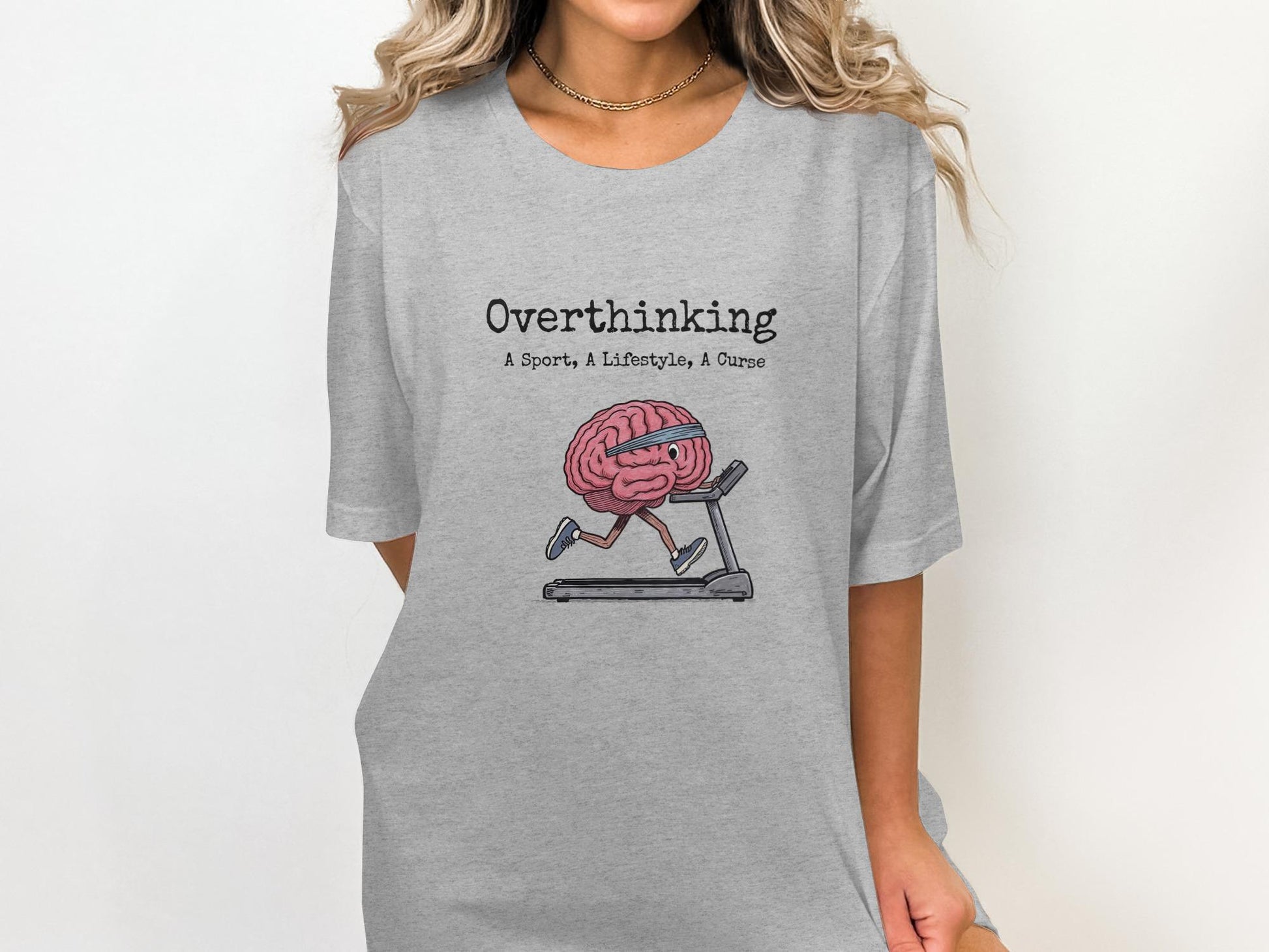 Overthinking T-Shirt, Funny Graphic Tee, Brain Running Shirt, Novelty Workout Apparel, Humorous Gift for Overthinkers