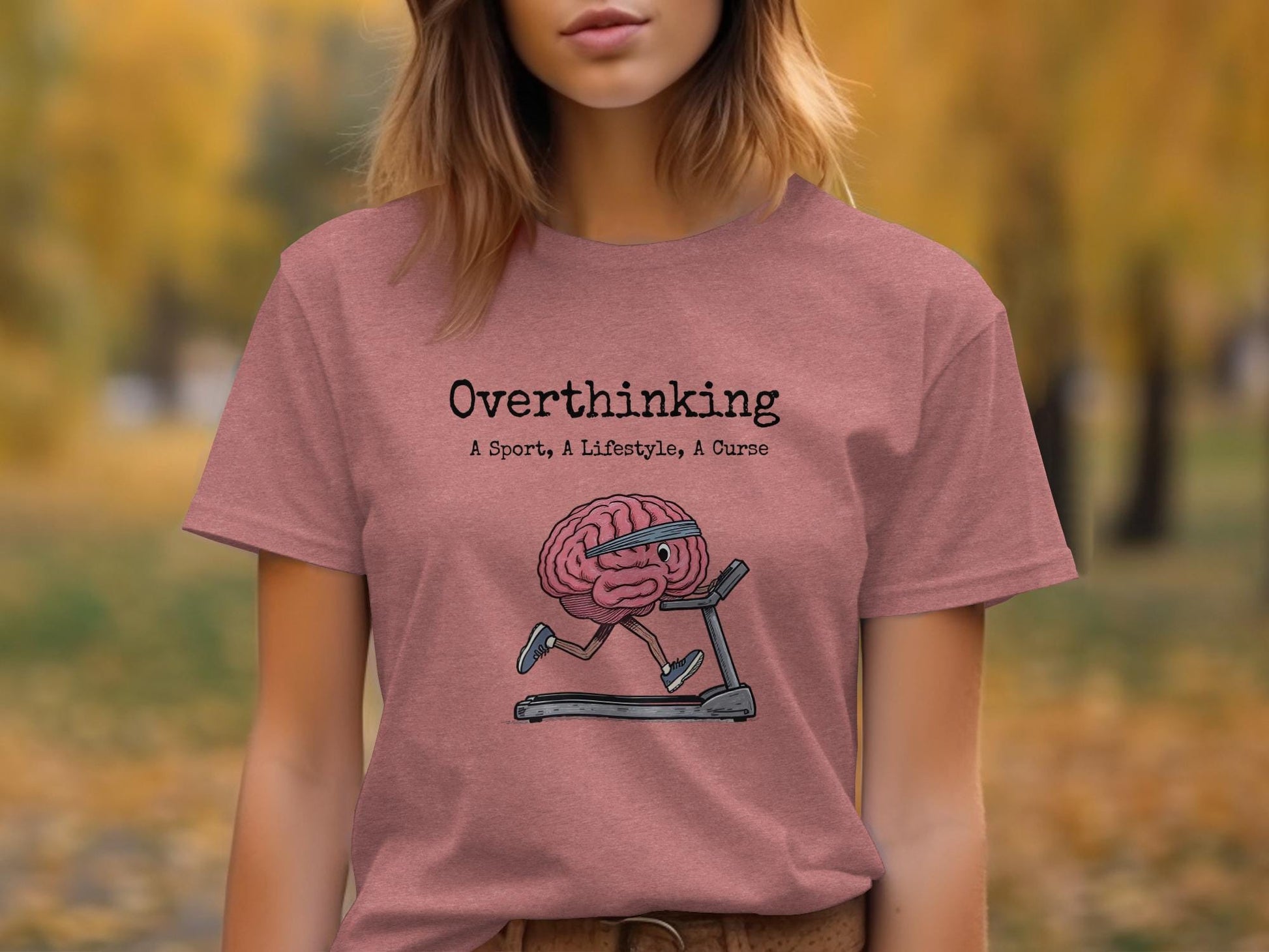 Overthinking T-Shirt, A Sport A Lifestyle A Curse, Cute Brain on Treadmill Graphic Tee, Funny Mental Health Awareness Shirt