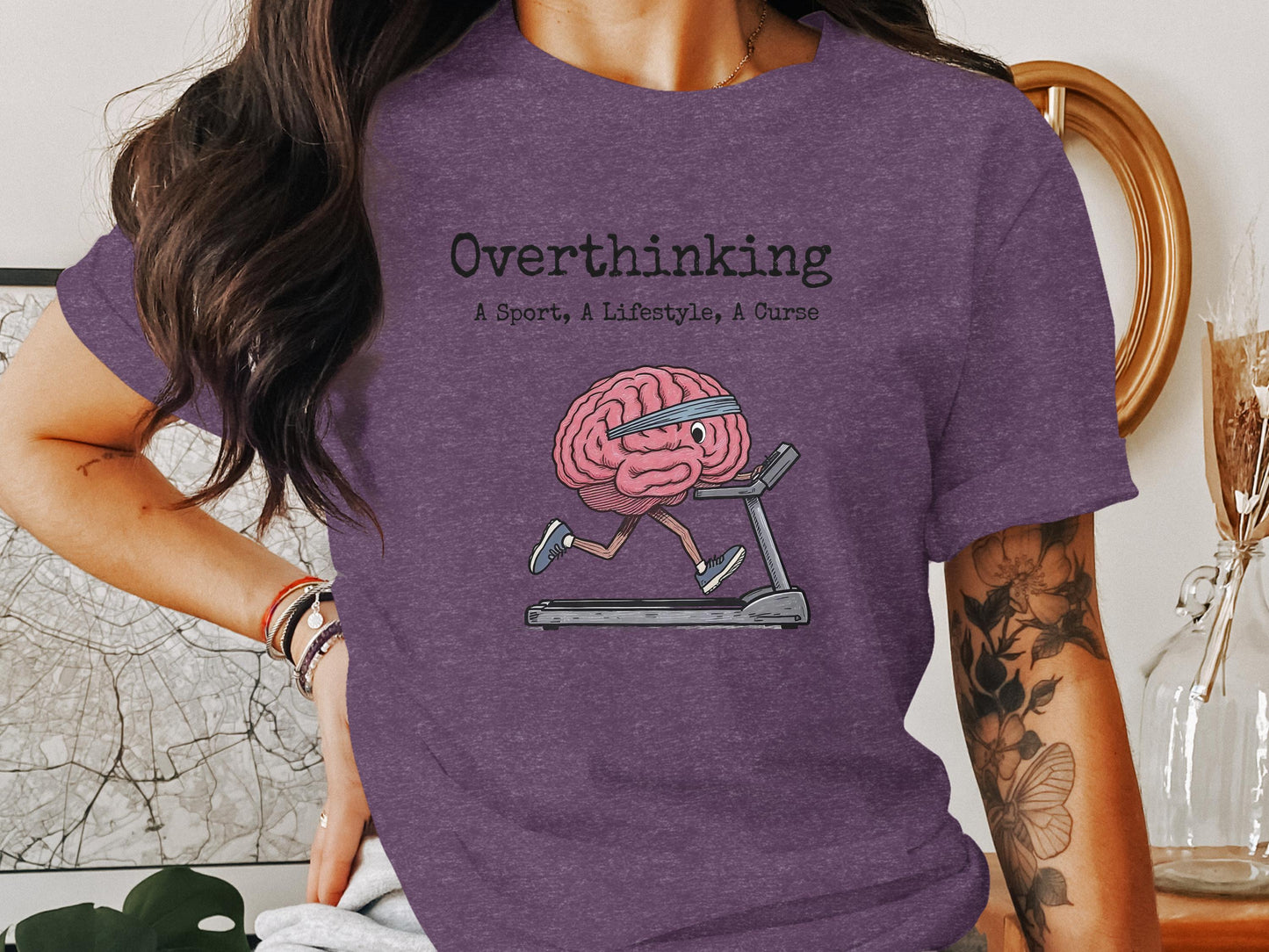 Overthinking Graphic Tee Shirt, Funny Brain Running Shirt, Workout Humor Tee, Fitness Lifestyle Top, Unisex Casual T-shirt