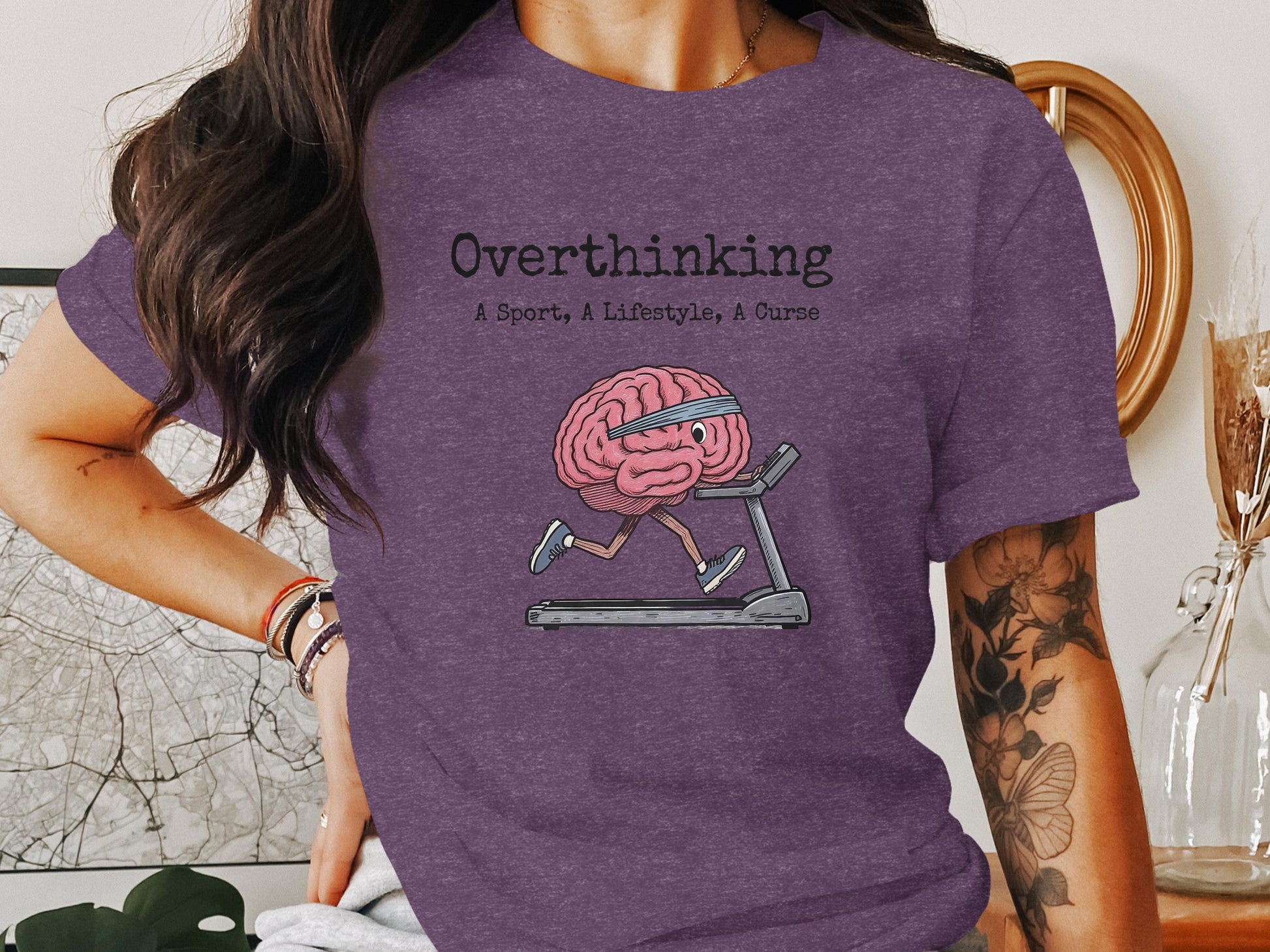 Overthinking Graphic Tee Shirt, Funny Brain Running Shirt, Workout Humor Tee, Fitness Lifestyle Top, Unisex Casual T-shirt