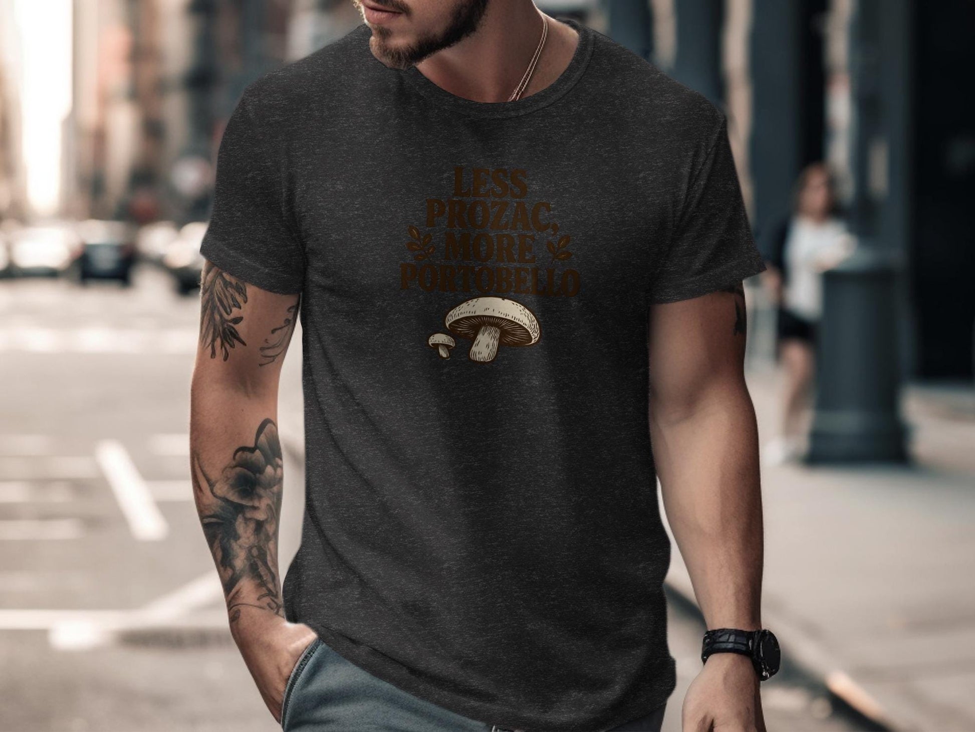Funny Mushroom Shirt, Less Prozac More Portobello Tee, Gift for Mushroom Lovers, Graphic Tee, Unisex Casual T-Shirt, Vintage Style
