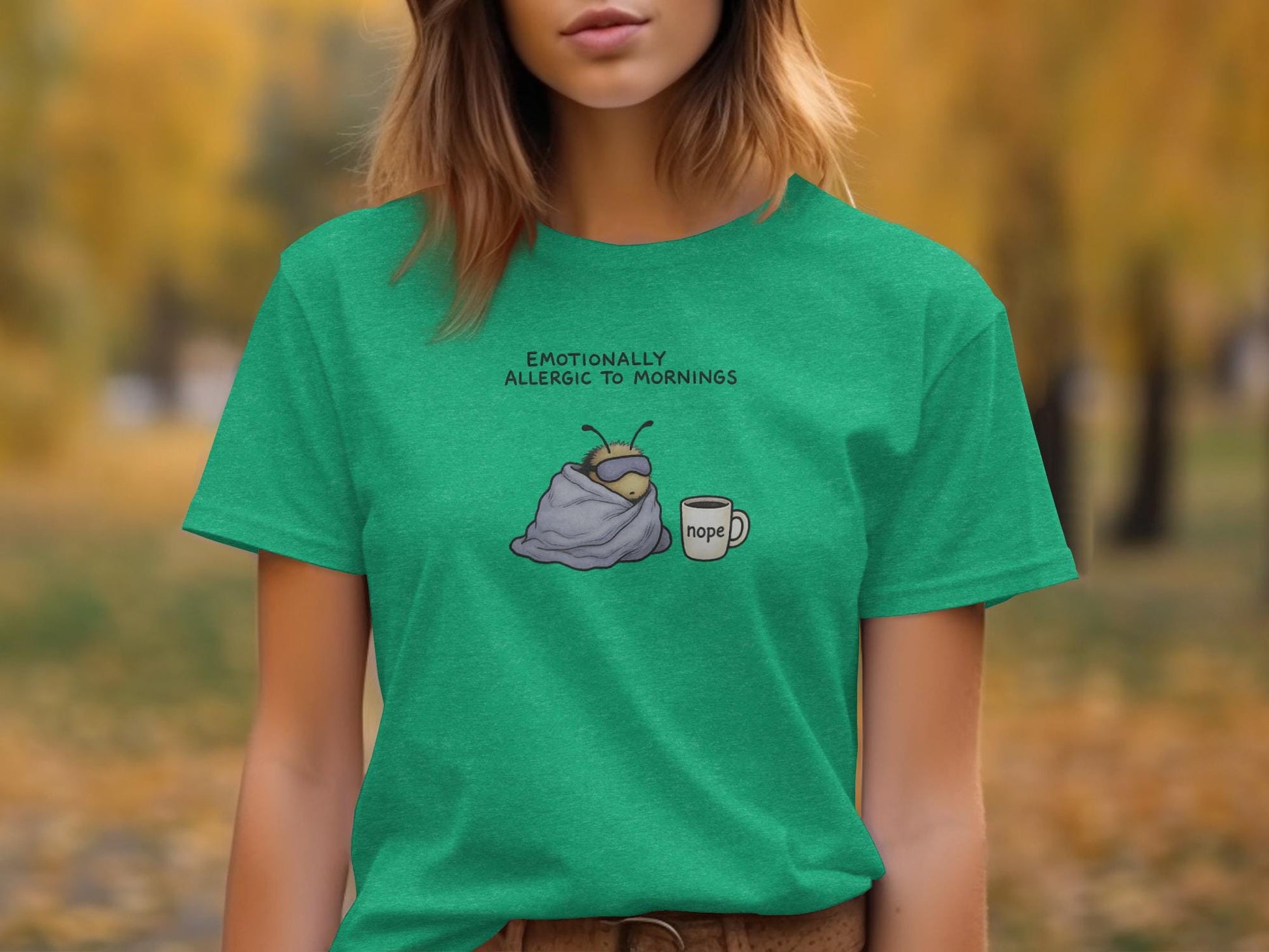Emotionally Allergic To Mornings T-Shirt, Funny Sloth Graphic Tee, Quirky Coffee Lover Shirt, Humorous Gift For Her, Casual Wear