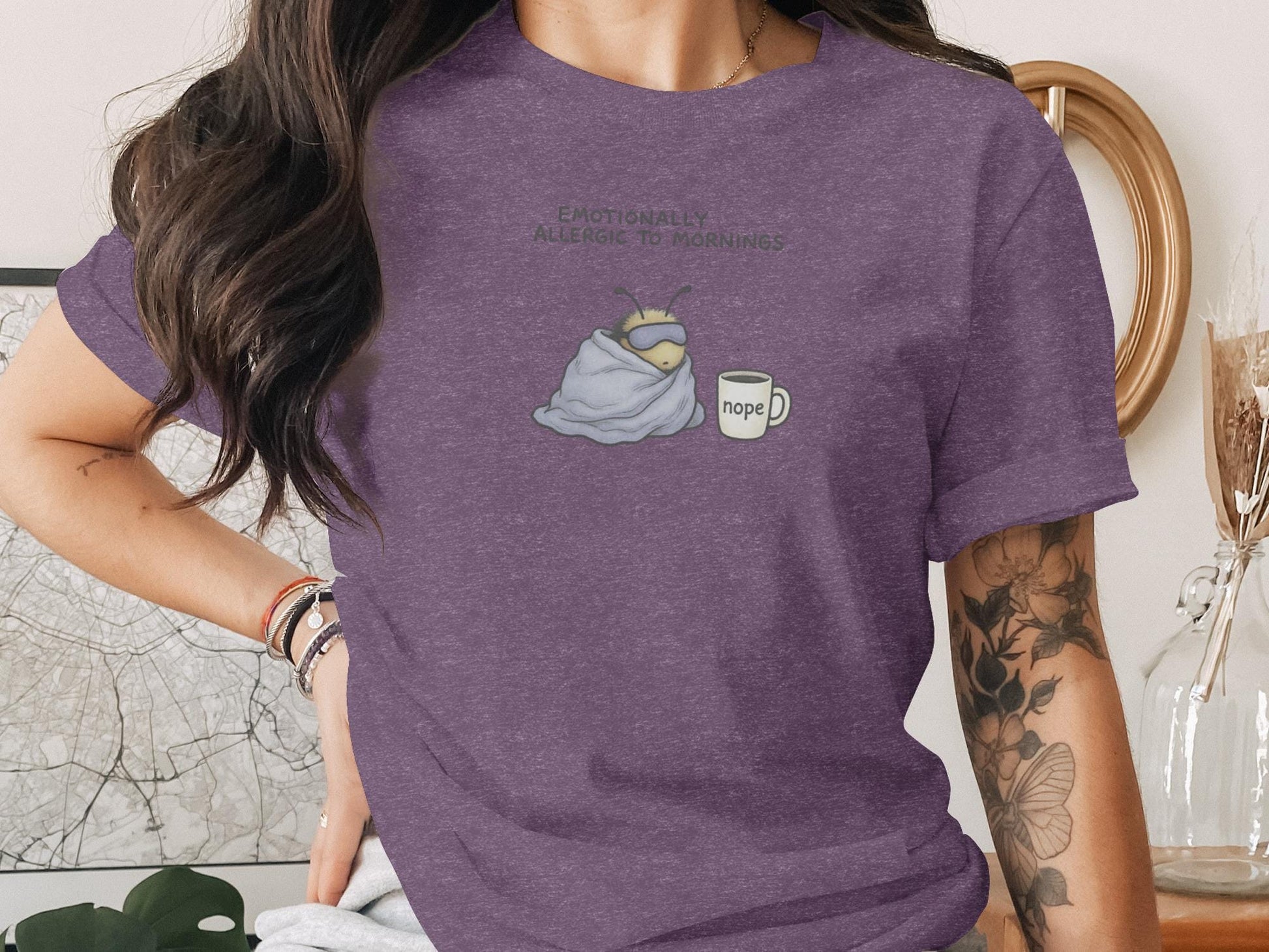 Emotionally Allergic to Mornings Shirt, Cute Nope Coffee Graphic Tee, Funny Lazy Day Shirt, Comfy Casual T-Shirt