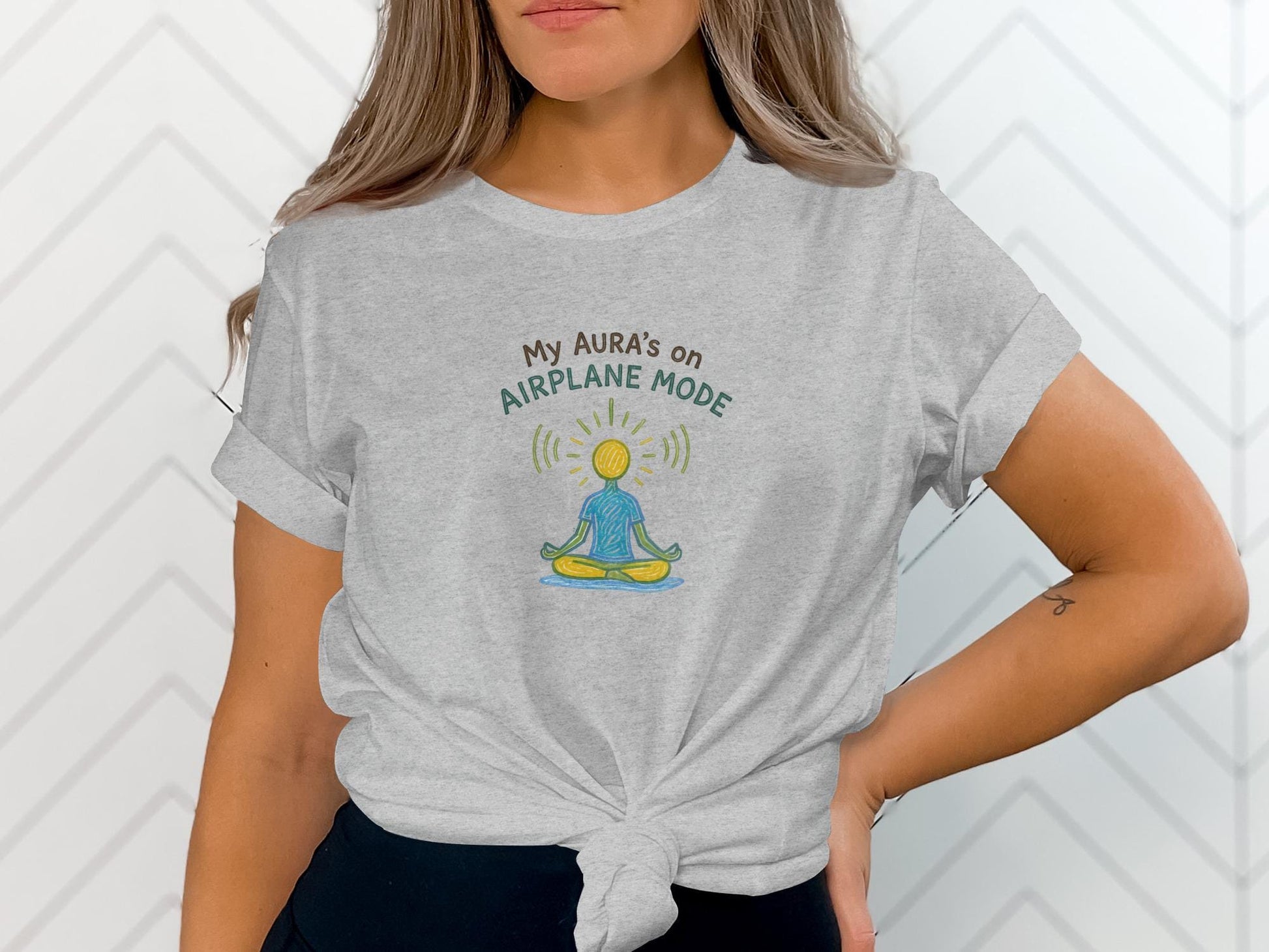 Meditation Graphic Tee, Yoga Humor Shirt, Spiritual Funny TShirt, My Auras On Airplane Mode, Mindfulness Gift, Positive Vibes Top