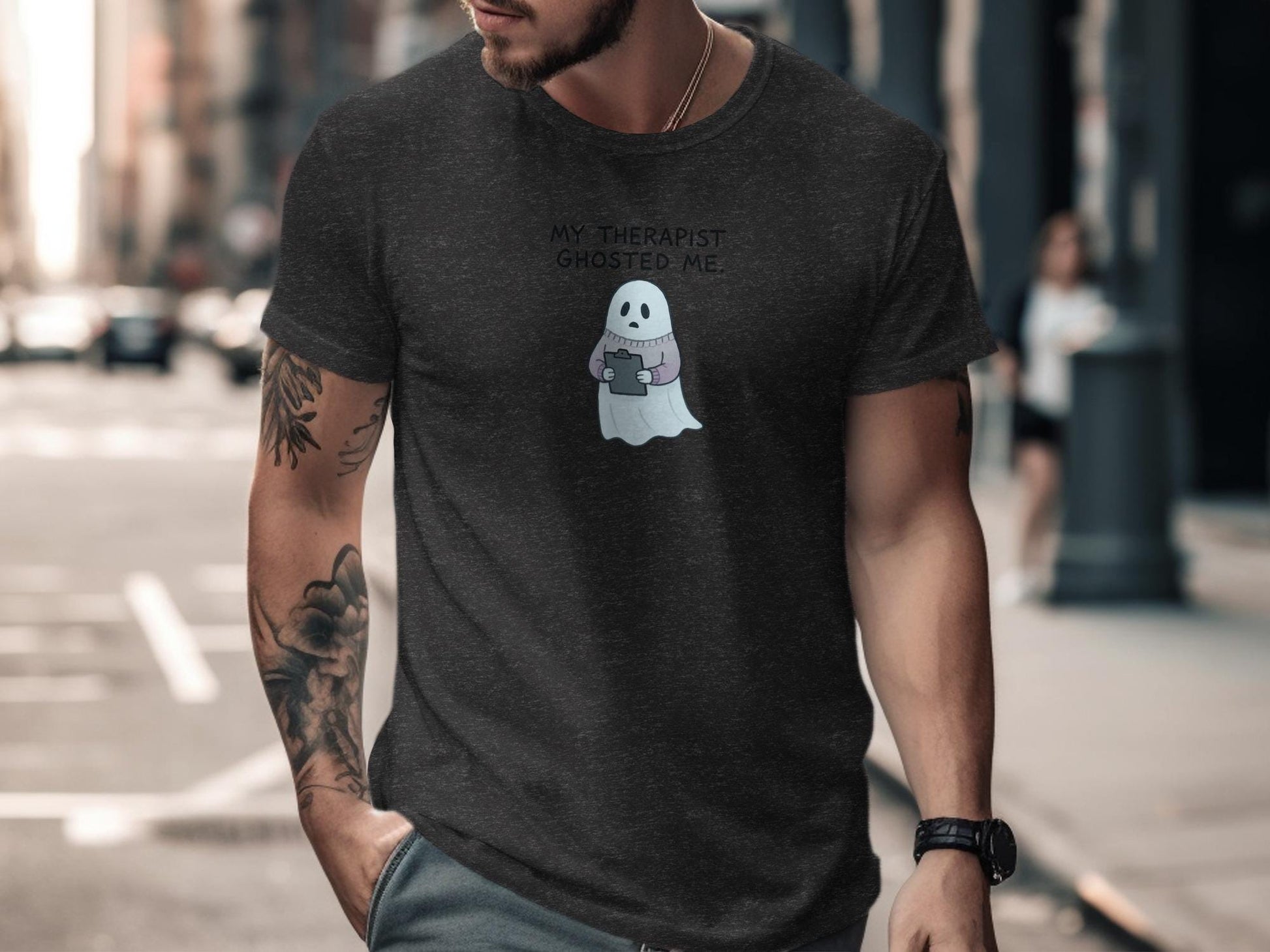 Funny Ghost T-Shirt, My Therapist Ghosted Me Graphic Tee, Halloween Humor Shirt, Casual Halloween Outfit, Spooky Season Tshirt