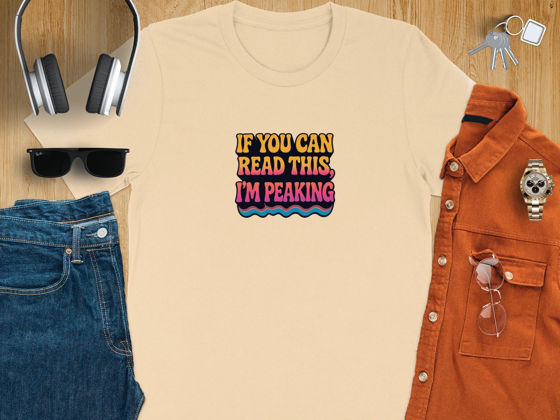 If You Can Read This I&#39;m Peaking Funny Shirt, Psychedelic Vintage Graphic Tee, Retro Aesthetic Festival Clothing, Trendy Casual Top