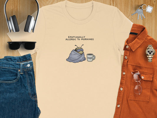Emotionally Allergic to Mornings T-Shirt, Cute Sloth Graphic Tee, Funny Morning Shirt, Lazy Day Shirt, Gift for Sloth Lovers